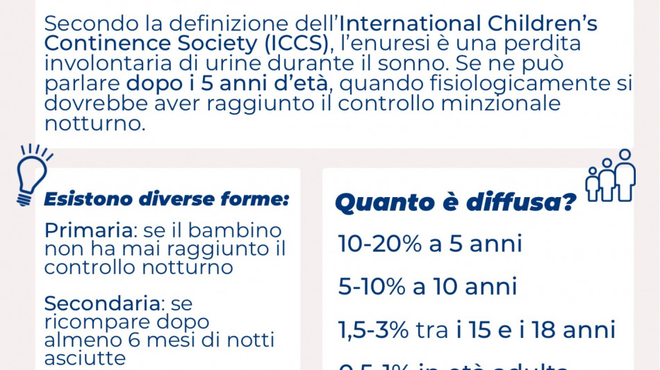 Un bimbo su 10 bagna il letto, 'non ignorare il disturbo'